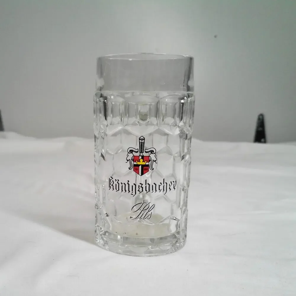 Königsbacher Pils German Beer Stein Glass Mug Dimpled Handle Logo